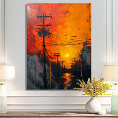 Jaune, orange, flux d'énergie, lignes électriques - Power Lines Wall Art Living Room