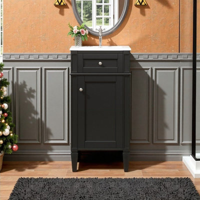 16-Inch Freestanding Bathroom Vanity With Ceramic Sink And Solid Wood Construction