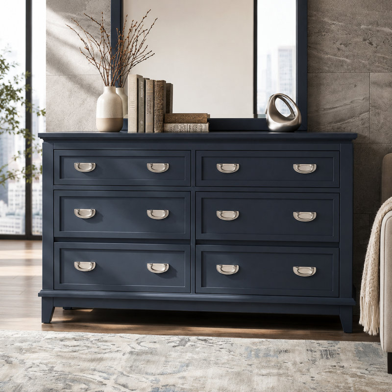 Beckett 54.5" Modern 6-Drawer Dresser, Blue