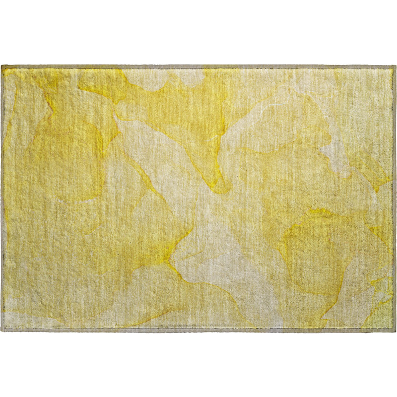 Premium Machine Washable Cerrito AMF509 Gold Rug, Rectangle 1'8" x 2'6"