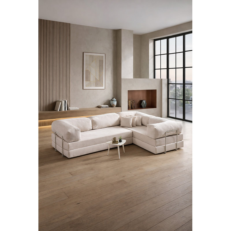 Canapé modulaire en L velours crème, Crème
