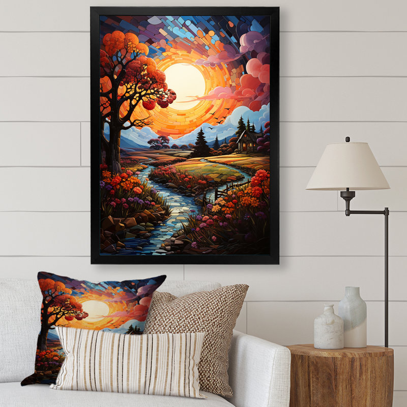 «Sunset over Forest Lake», reproduction sur toile, Cadre photo noir, H 20 po x l 12 po x P 1 po
