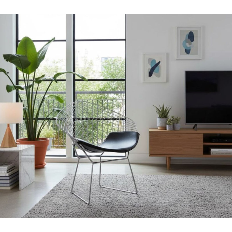 Chaise d'appoint rembourrée en maille Drews, Noir, Chrome chrome