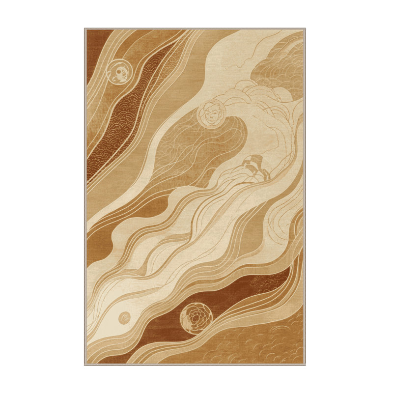 Machine Washable Pittman Sun Wukong Eclectic Abstract Rug in Beige – Beige Binding, 2x5