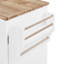 Îlot de cuisine blanc à roulettes - 3 tiroirs, 2 tablettes coulissantes, rangement interne, bois d'hévéa, p. 43 po pour chariot rectangulaire organisé avec tiroirs de rangement, tablettes, blanc, plateau de table en bois, l 50 po x H 36,95 po-615985758