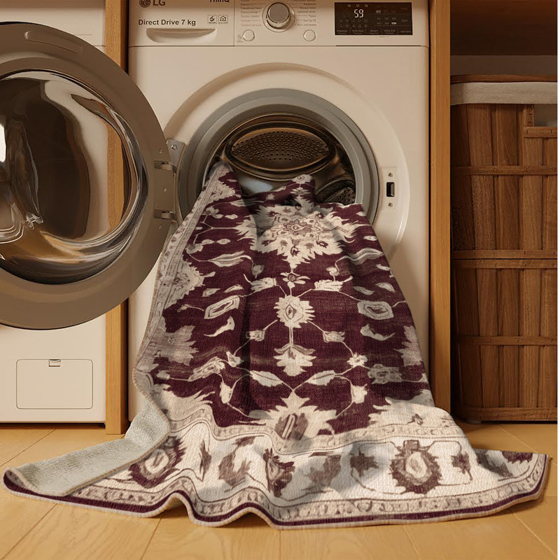 Machine Washable Overdyed Beige Area Rug, Square 3'