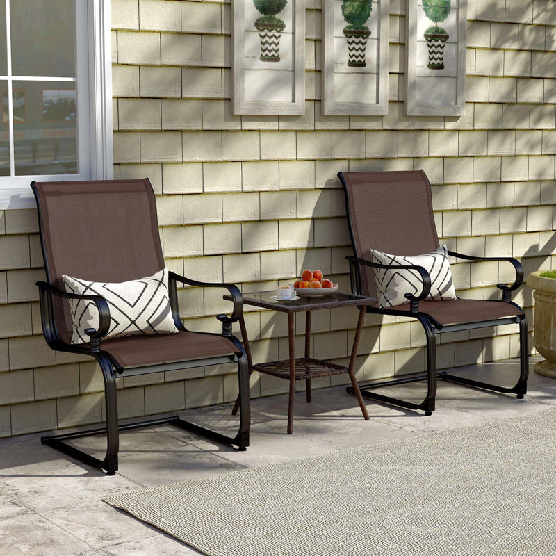 2 PCS Patio Chairs C-Spring Motion Chairs with Quick-drying & Breathable Fabric, Brown