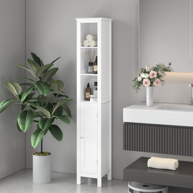 Armoire de rangement autoportante 66,92 "avec tablettes réglables - 1 porte mince pour la maison, la salle de bain, la cuisine et le salon - blanc