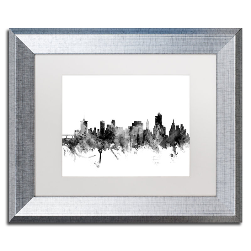 «Tulsa Oklahoma Skyline BW», impression encadrée, L 14 po x H 11 po, Brun, Blanc mat