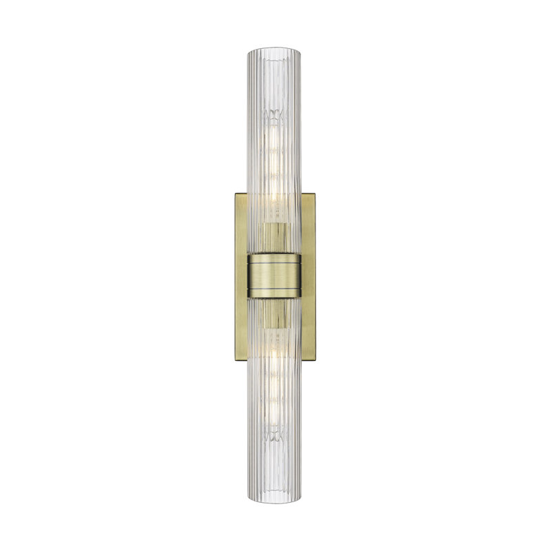 Luminaire de meuble-lavabo mural 2 lumières 11 po Amalle, 3" H x 24" W x 3.88" D, Rayé transparent, Laiton antique