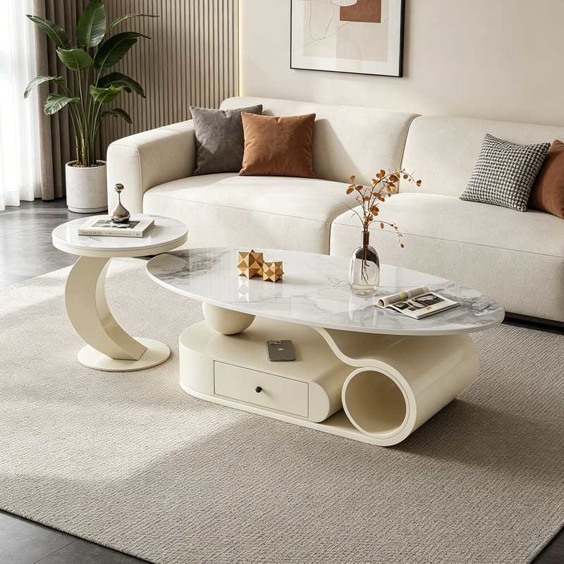 Ensemble de tables basses Modern Modern, Blanc / Gris, H 15,74 po x L 47,24 po x l 23,62 po