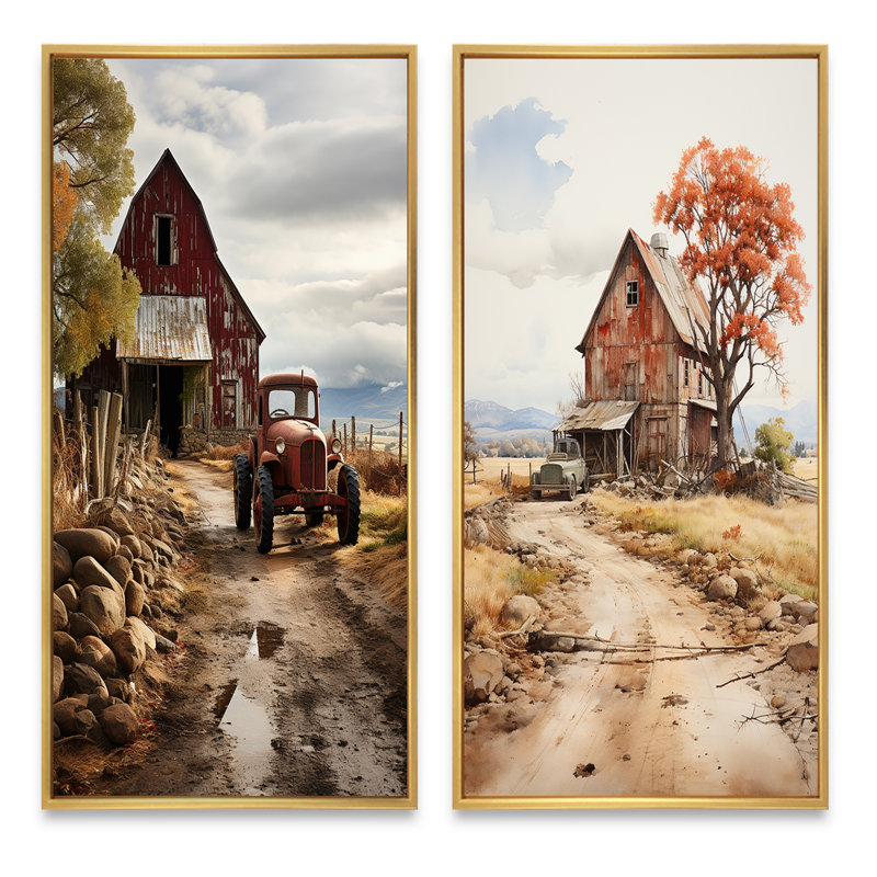 «Barns Rustic Charm VI», 2 pièces, Encadrement doré, H 32 po x l 32 po