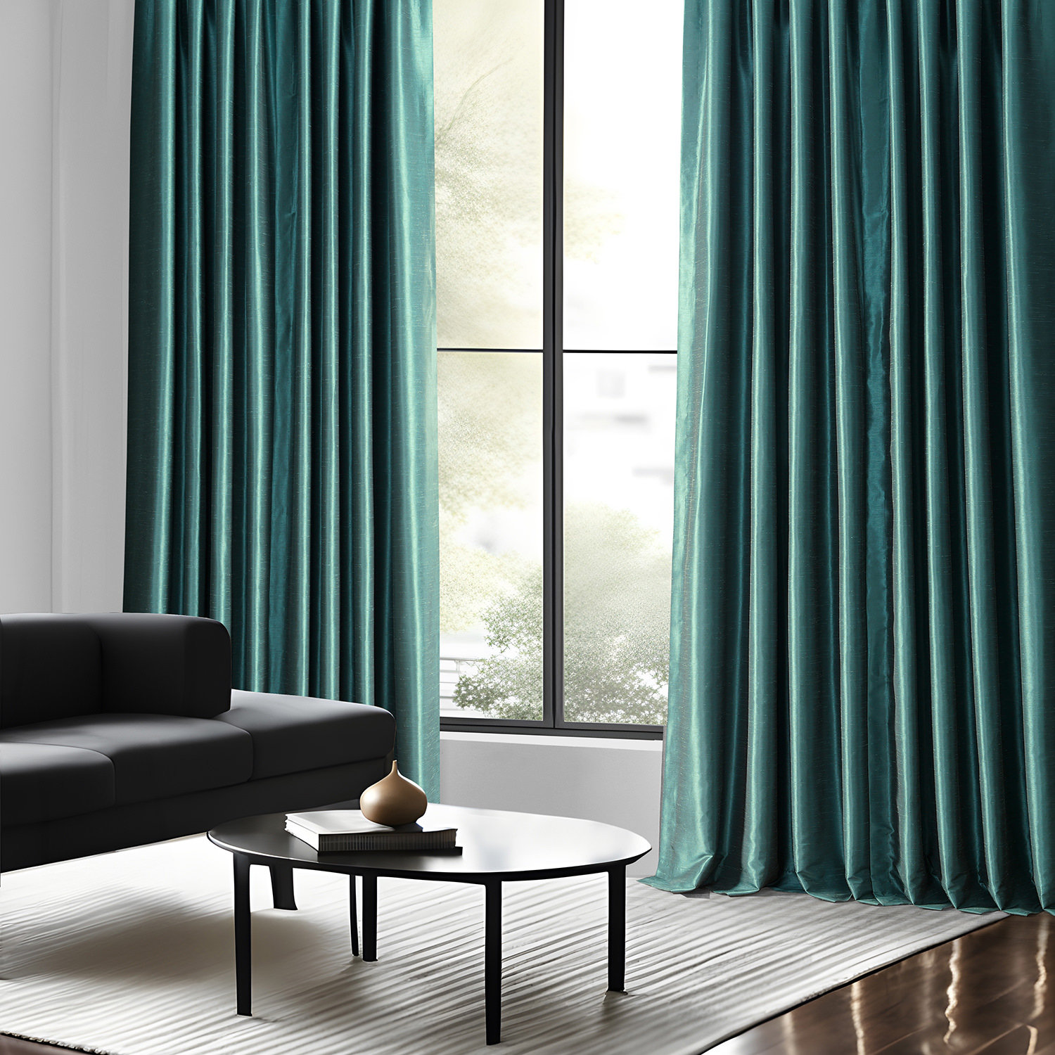 Rayne Room Darkening Faux Silk Curtain Panel, Peacock, 50" W x 96" L