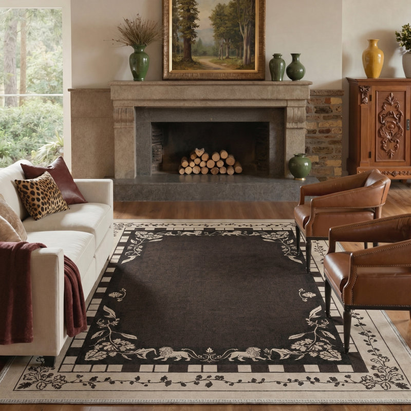 Tapis noir / taupe lavable à la machine avec envers antidérapant, Rectangle 8' x 10'