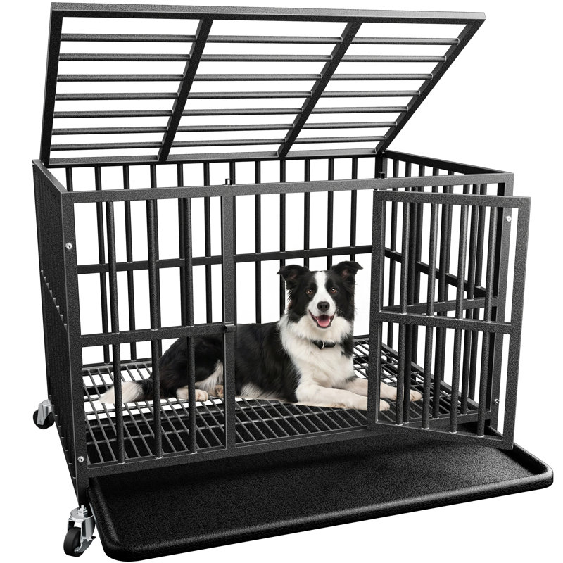 Cage pour chien robuste avec loquet et plateau de 37,1 pouces, cage pour chien d'intérieur avec roues