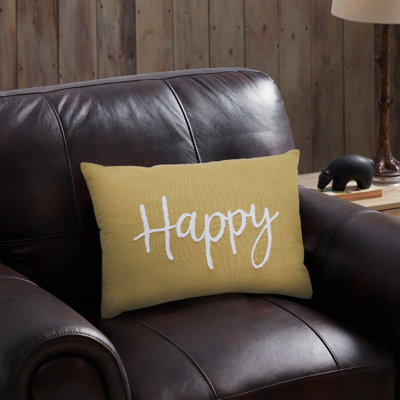 Sentiment Happy 14" x 20" Embroidered Cotton Decorative Pillow