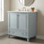 Armoire de salle de bain multifonctionnelle verte avec cadre en bois massif et portes et tiroirs