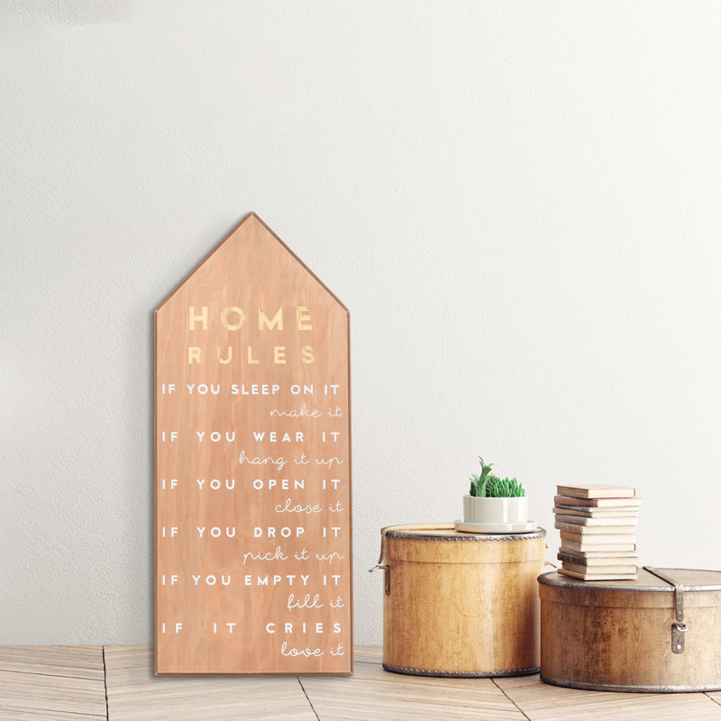 Natural Wood Finish Rectangle Wall Sign with Gold Lettering