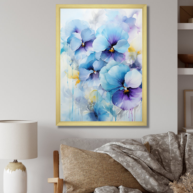 Bouquet d'harmonies bleues et mauves Blossum, H 32 po x l 24 po x P 1 po, Cadre doré simple