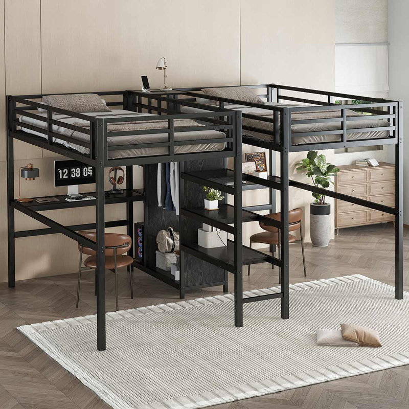 Lit simple mezzanine simple en métal avec bureau Lit mezzanine double en métal avec prise de courant pour économiser de l'espace