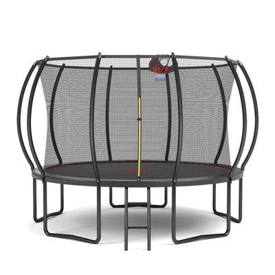 Trampoline d'extérieur 12 pi avec panier de basketball et filet de sécurité - Structure en acier galvanisé robuste pour la cour des enfants