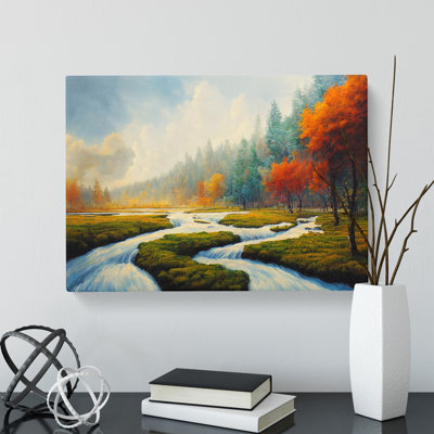 Autumn River Forest - Wrapped Canvas
