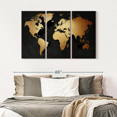" Gold Map Multi Piece Canvas Print " by HustleBroIllustrations 3 - Pieces