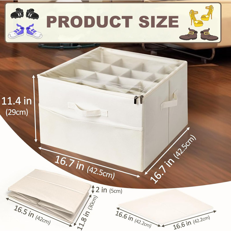 Range-chaussures pour placard pour 16 paires de bacs de rangement pliables pour chaussures avec bacs de rangement en tissu Oxford avec couvercle transparent, 2 pièces