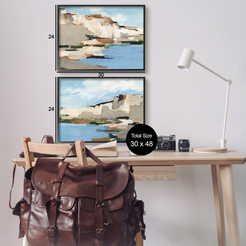 «Seaside Cliff Modern Landscape», ensemble de 2 giclées encadrées par Ethan Harper, Giclée encadrée noir minuit