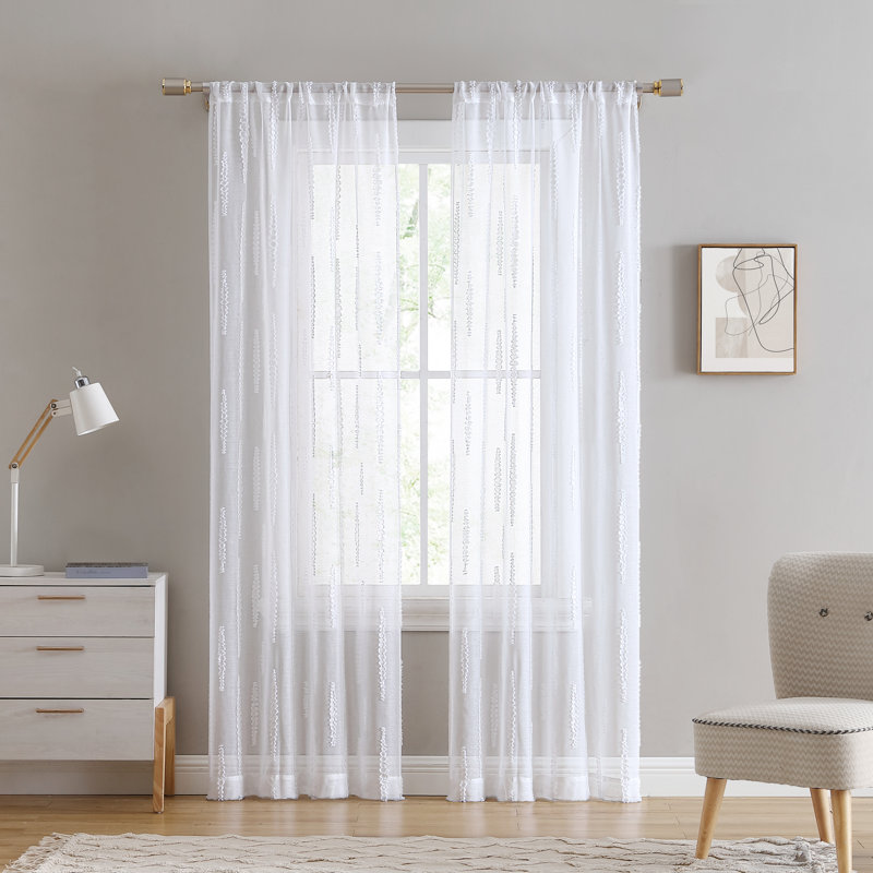Juvenile Solid Sheer Rod Pocket Curtain Panels, White