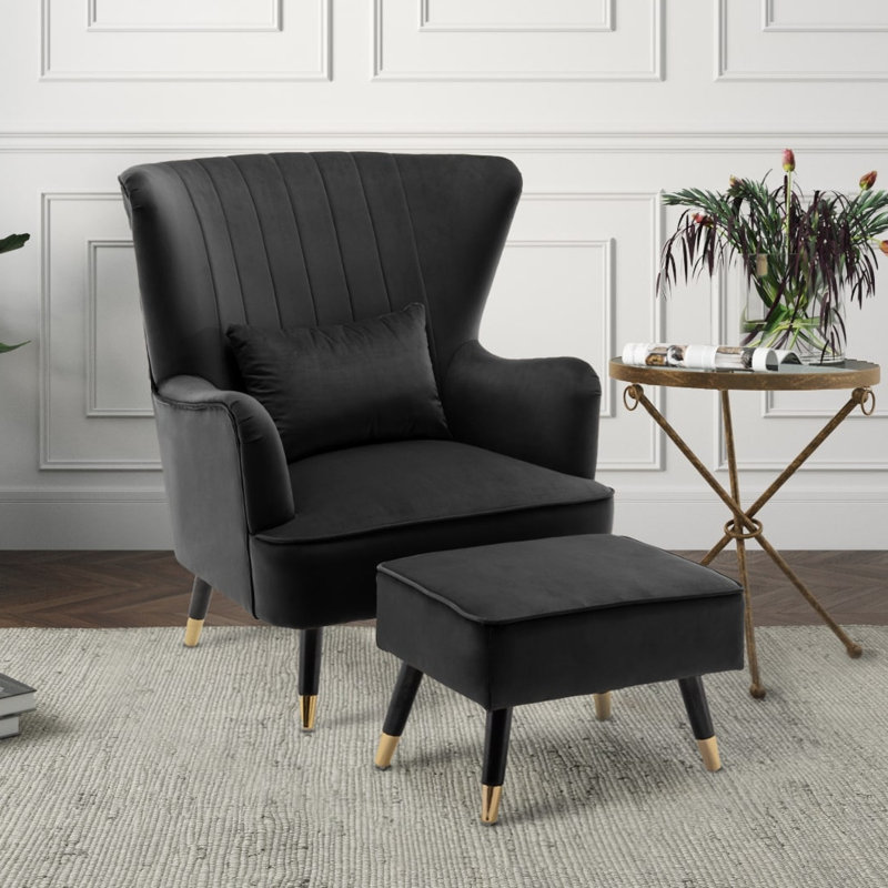 Ivanka 77Cm Wide Armchair and Ottoman, Black