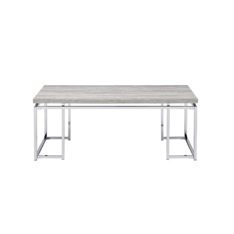 Rectangular Coffee Table With Wood And Metal Sled Table, Modern Chic