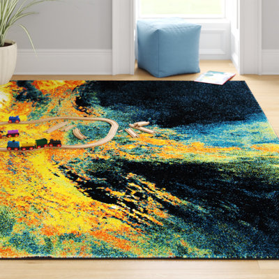 Robidoux Abstract Teal/Yellow Area Rug