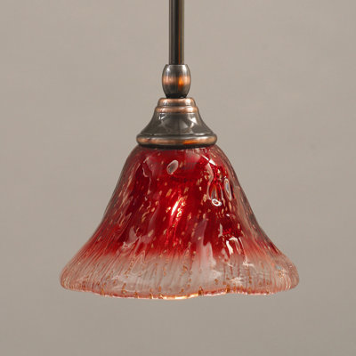 Stem Hung Mini Pendant With 7" Raspberry Crystal Glass
