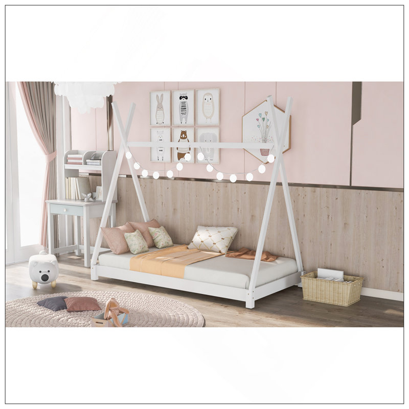 Lit plateforme simple avec structure triangulaire, Blanc