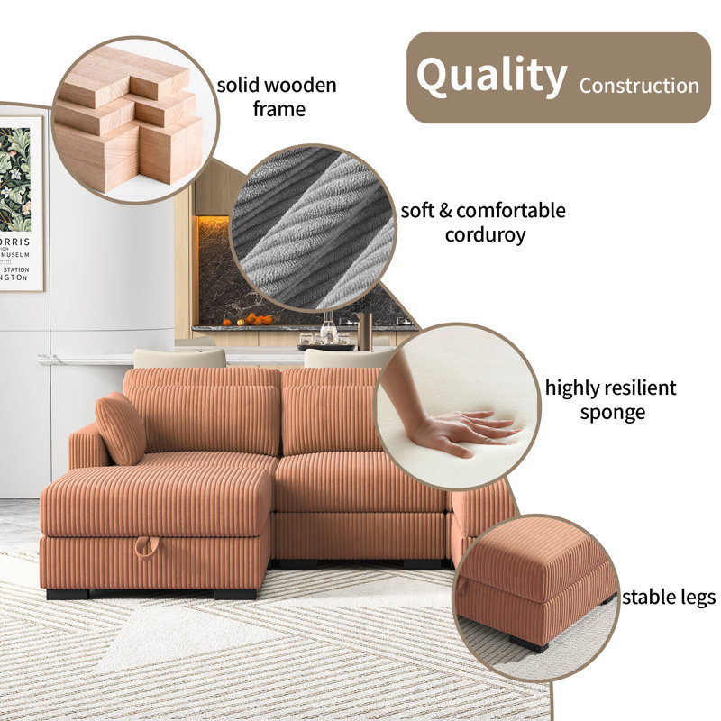 Mynyr Corduroy Sectional, Orange Corduroy