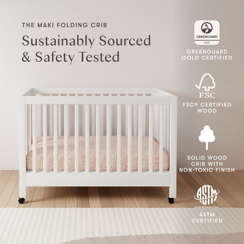 Maki 2-in-1 Convertible Portable Crib, White
