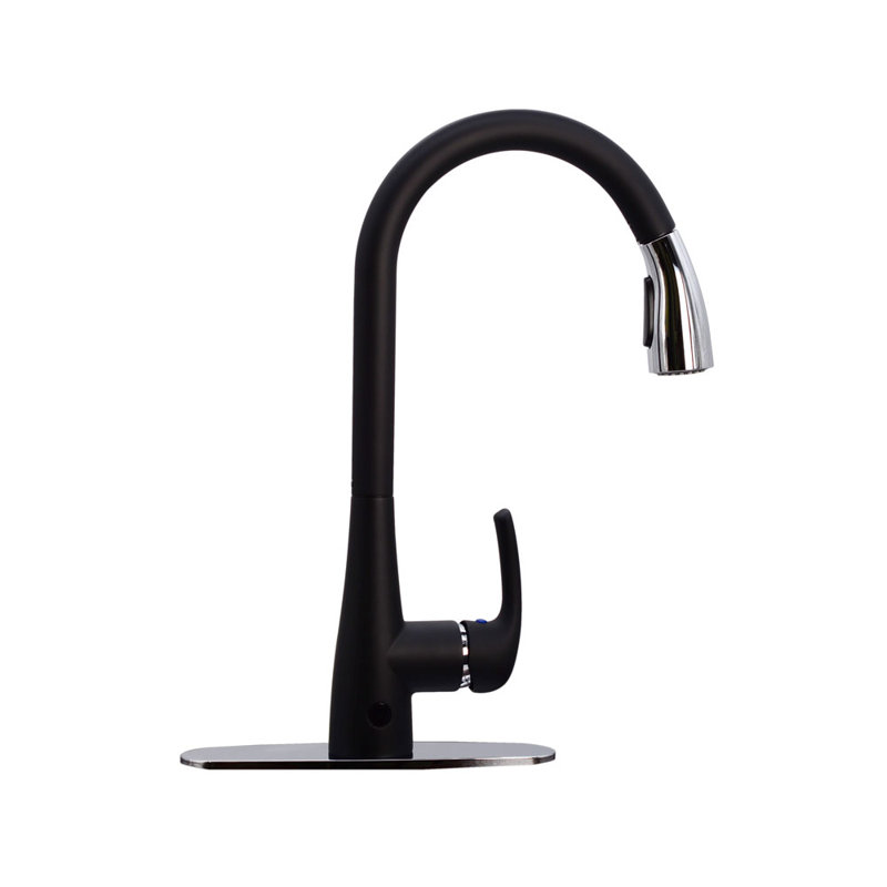 Westbrass Pull Down Spray Touch Kitchen Faucet, Matte Black/ Polished Chrome