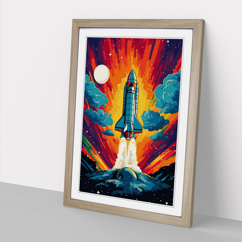 Spaceship Pop No.2 - Single Picture Frame Print on Wood, 46cm H x 34cm W, Oak Framed