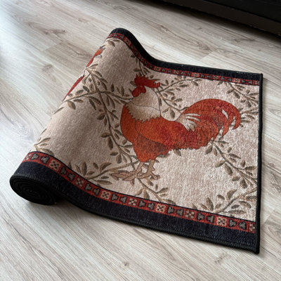 Rooster Beige Low Pile Slip Resistant Rugs