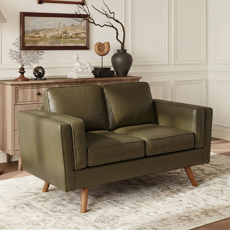 62.2'' Wide Upholstered Loveseat With Solid Wood Legs, Green Chenille