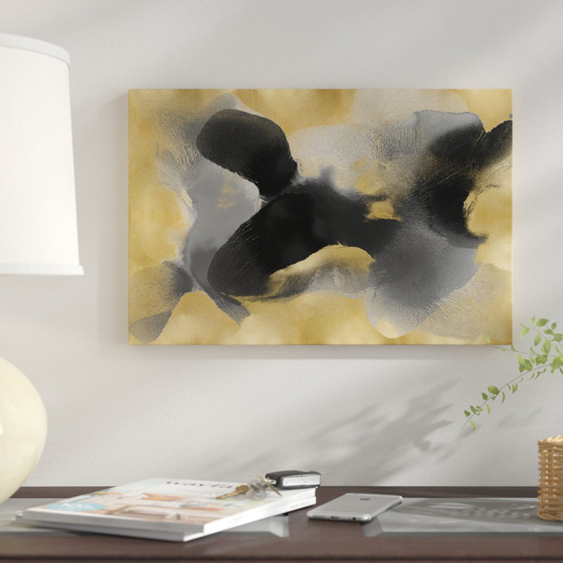 «Free form Gray on Gold II», reproduction sur toile, H 40 po x l 60 po x P 1,5 po, Pas de tapis, Toile tendue