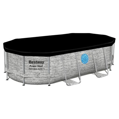 Bestway Power Steel Swim Vista Above Ground Outdoor Swimming Pool Set with Filter Pump, Ladder, and Pool Cover