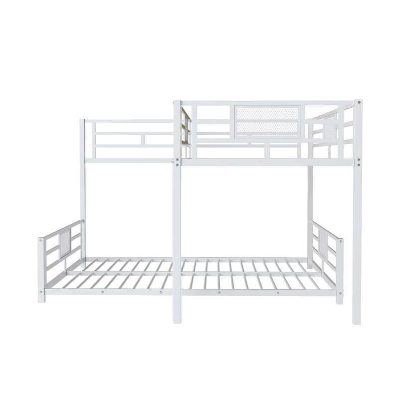 Lit superposé simple au-dessus de double en L avec échelle en L - Structure de lit mezzanine blanche pour enfants et adolescents
