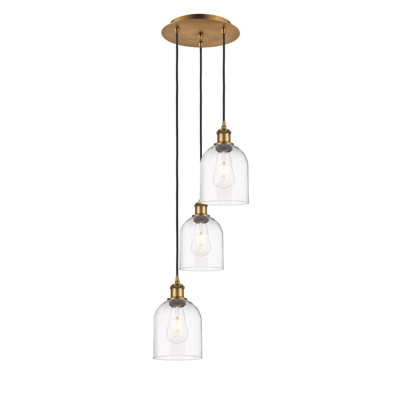 Luminaire suspendu grappe 3 lumières Odaniel, Transparent, Laiton brossé