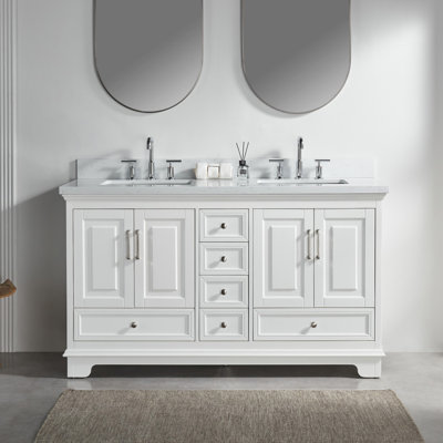 Fully Assembled 60'' Freestanding Double Bathroom Vanity With Artificial Stone