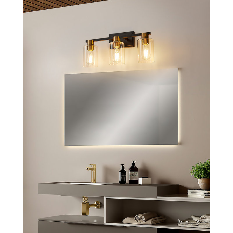 Aarif 3-Light Dimmable Vanity Light, Matte Black/Gold