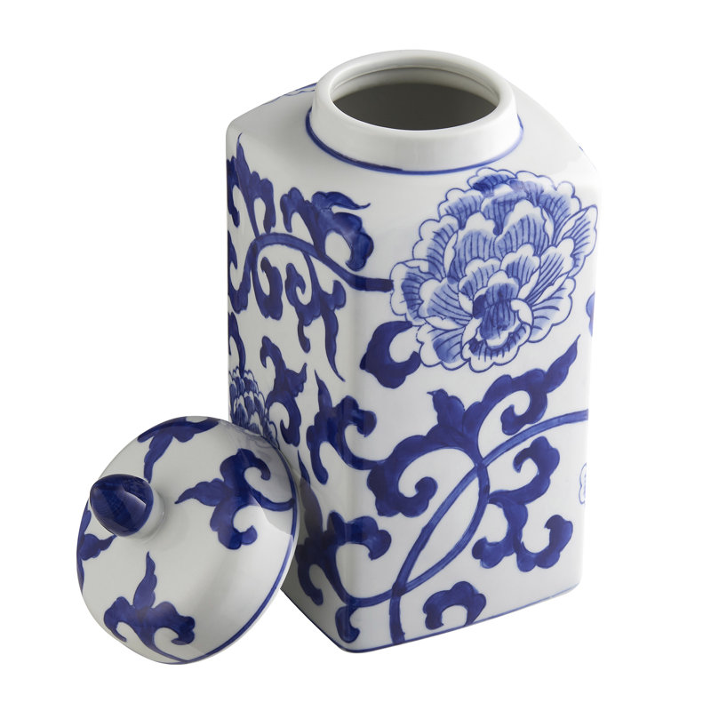 Dareese 9.44" Handmade Blue White Chinoiserie Ceramic Ginger Jar/Table Vase