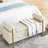 Beige Upholstered Bench With Cylindrical Arms And Iron Legs, Soft Linen For Living Room Bedroom Hallway Elegant Storage Reliable Leg Construction In-1222456674