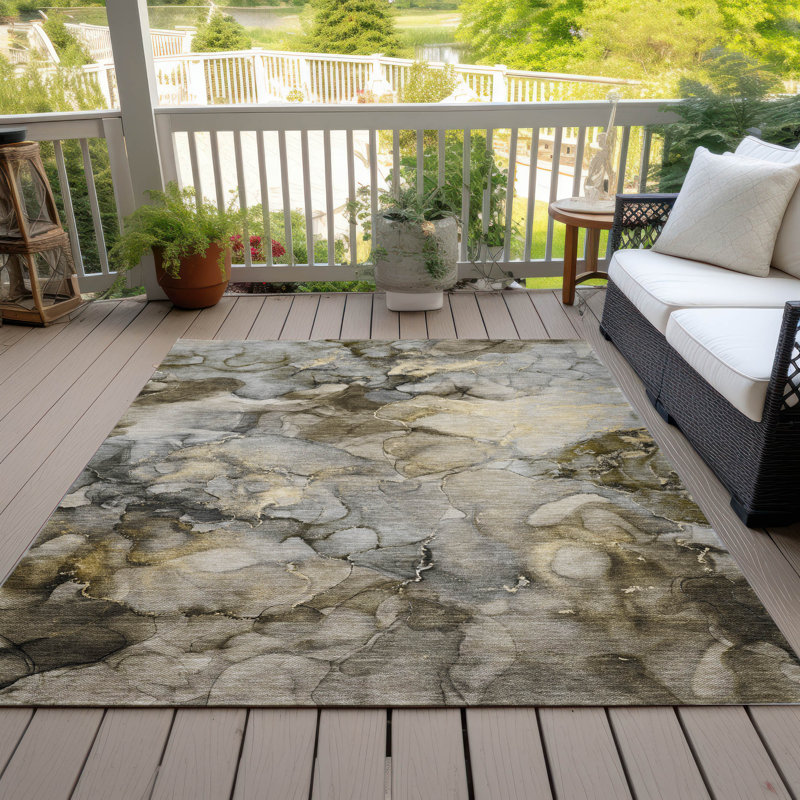 Tapis intérieur / extérieur lavable à la machine en étain Xhevrie, Rectangle 10' x 14'